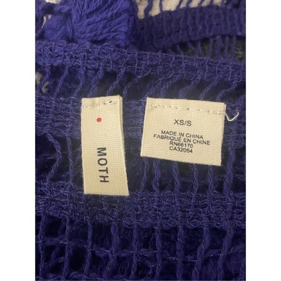 Anthropology MOTH Navy White Turson Netted Lace Tassel Vest Women’s Sz XS/Sm - Picture 4 of 5